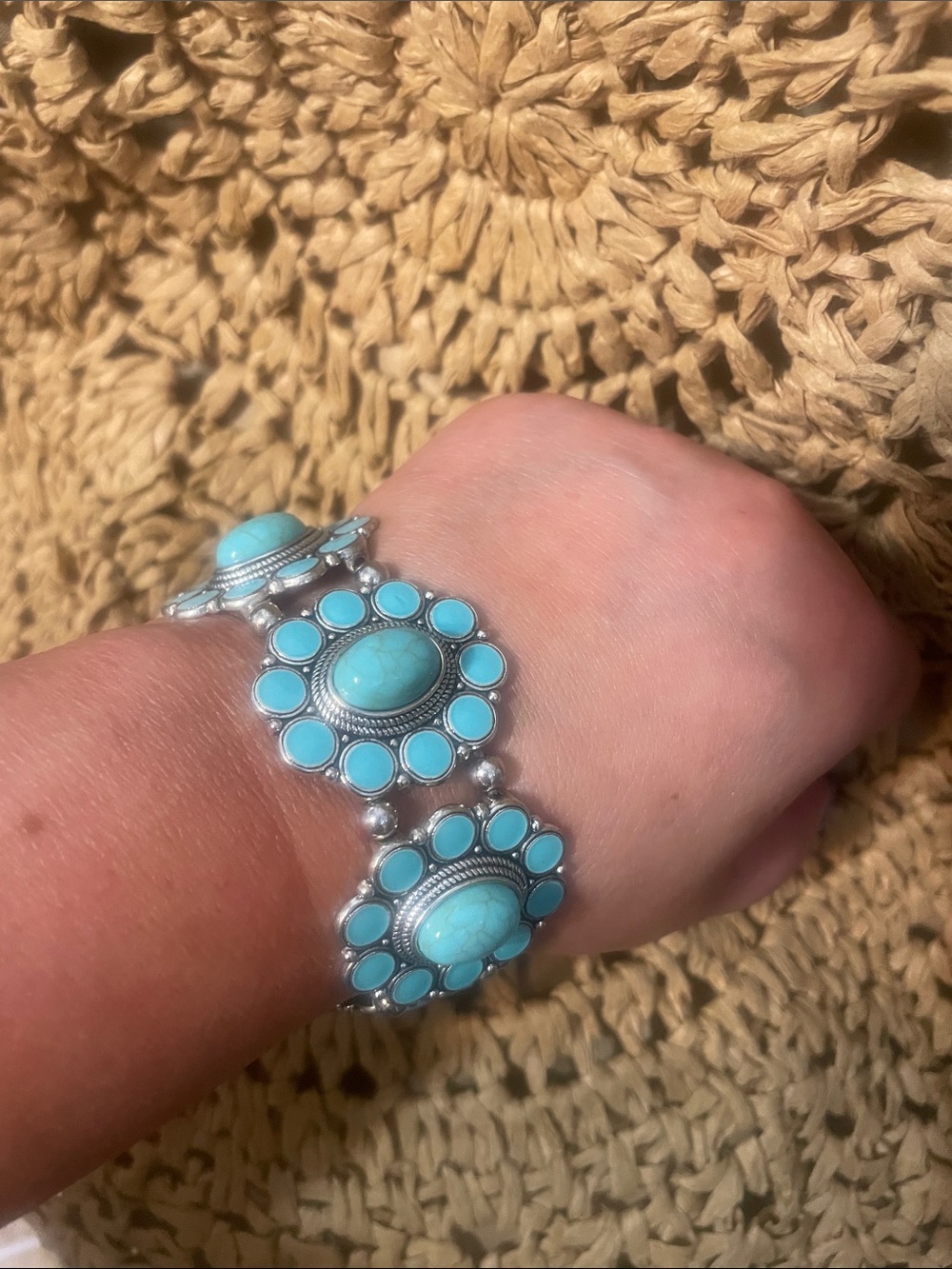 New Turquoise Stone Sterling-Style Cluster Bracelet - Blue
